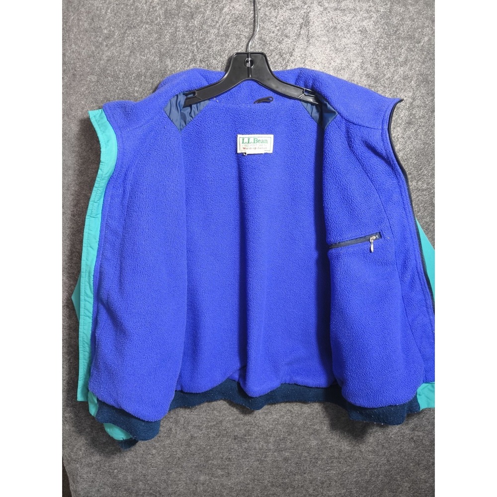 Vintage LL Bean Warm-up Jacket Teal Blue Fleece Lined Women XL Bomber Zip Up - Picture 3 of 6